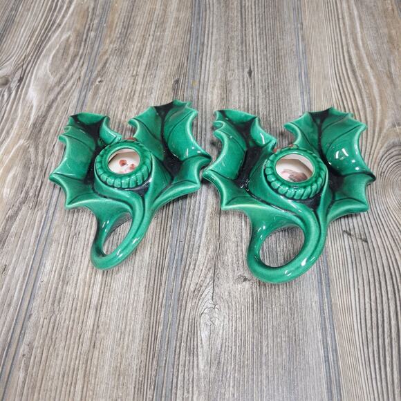 Vintage Holly Candle Holder, Ceramic Holland Mold, Christmas Candlestick - Picture 3 of 5